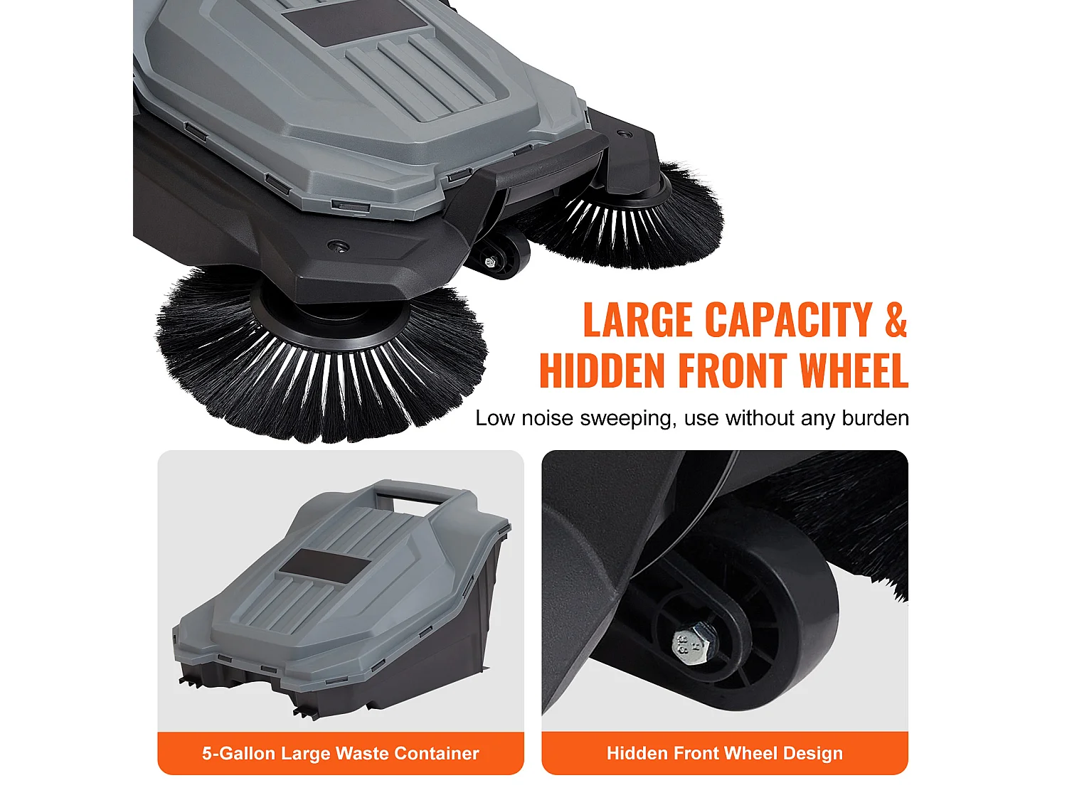 Balayeuse Autoportée SucceBuy, Largeur de 65.02 cm, Bac à Déchets de 18.9 l, avec Poignée Réglable et Pliable