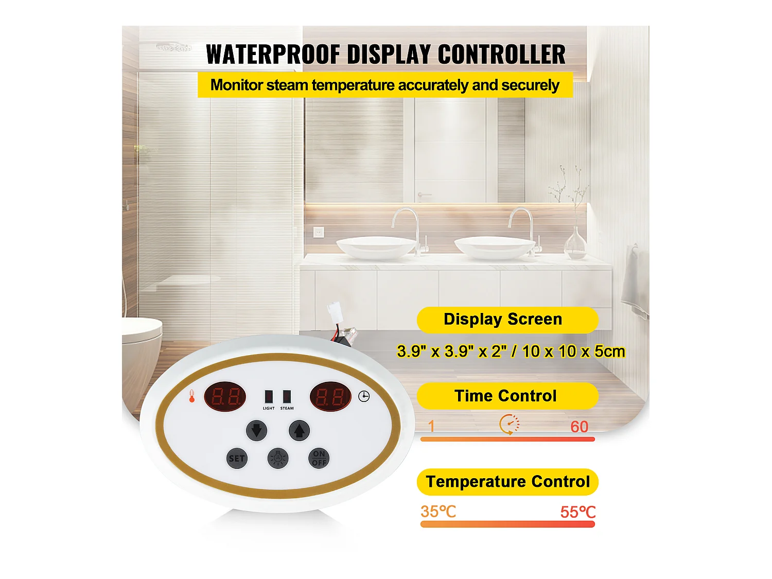 Générateur de Vapeur Sauna SucceBuy 9KW, avec Réservoir d'Eau 6 L, Moniteur LED, Drain Manuel, pour Hammam Domicile