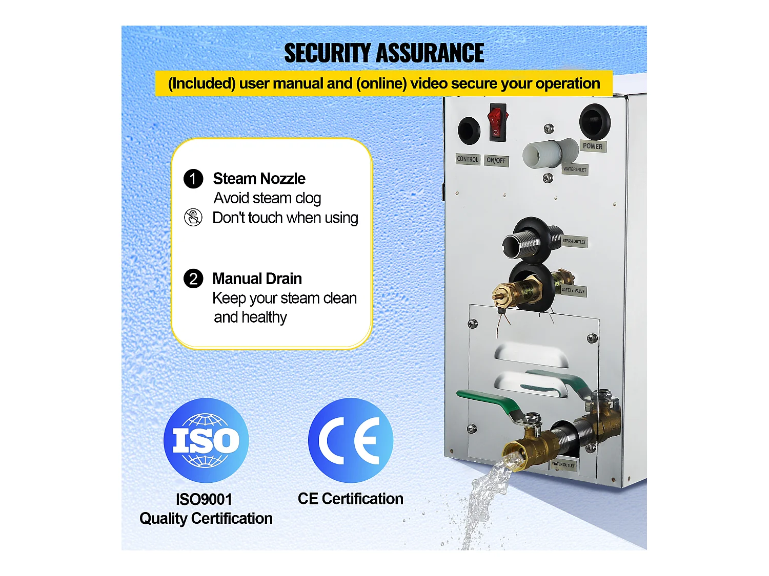 Générateur de Vapeur Sauna SucceBuy 9KW, avec Réservoir d'Eau 6 L, Moniteur LED, Drain Manuel, pour Hammam Domicile