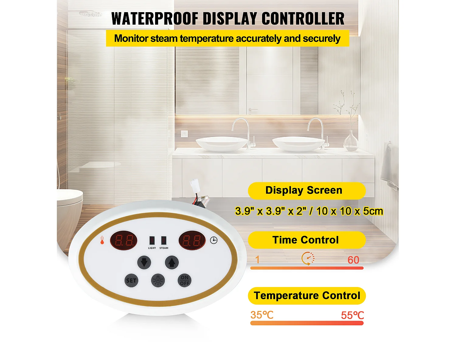 Générateur de Vapeur Sauna SucceBuy 9KW, avec Réservoir d'Eau 6 L, Moniteur LED, Drain Manuel, pour Hammam Domicile