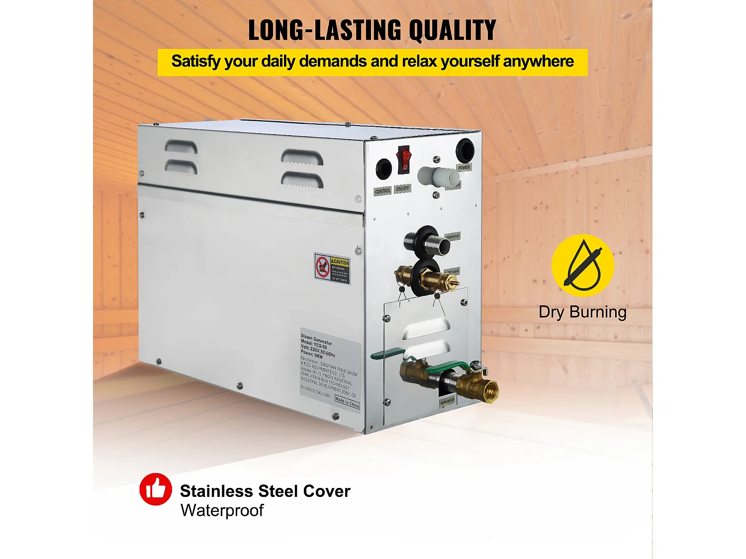 Générateur de Vapeur Sauna SucceBuy 9KW, avec Réservoir d'Eau 6 L, Moniteur LED, Drain Manuel, pour Hammam Domicile