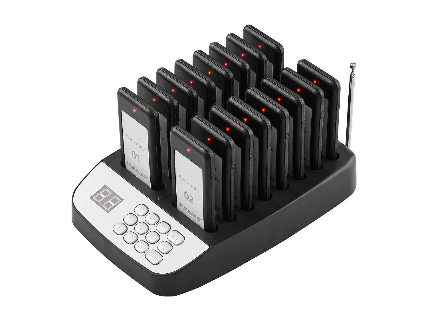 System Pagerów SucceBuy Restauracyjnych, Bezprzewodowe Pagery Restauracyjne o Zasięgu 500 M, z Wibracjami i Miganiem, 16 Brzęczyków