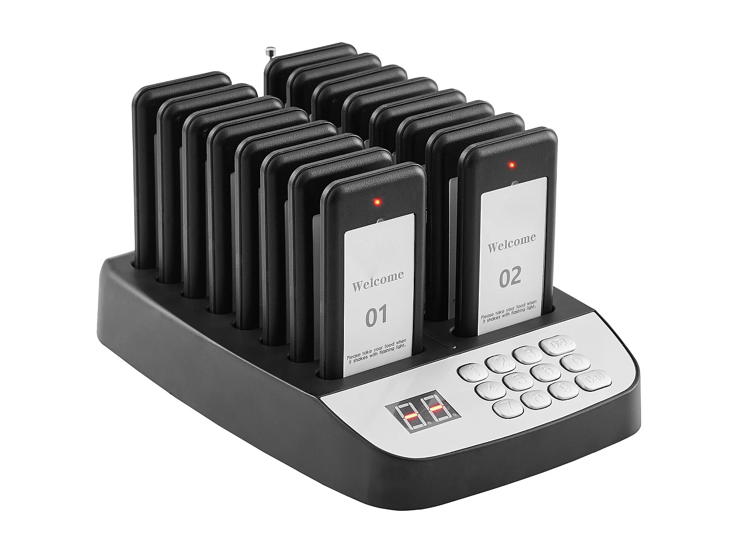 System Pagerów SucceBuy Restauracyjnych, Bezprzewodowe Pagery Restauracyjne o Zasięgu 500 M, z Wibracjami i Miganiem, 16 Brzęczyków