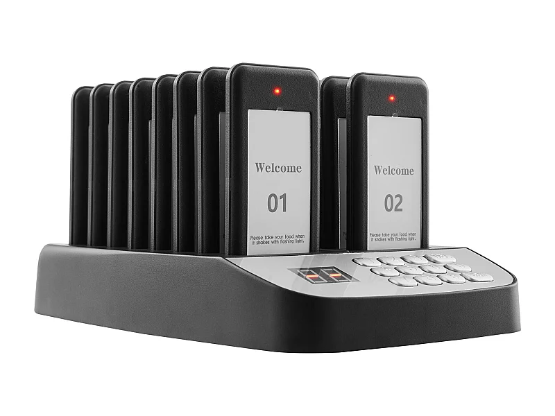 System Pagerów SucceBuy Restauracyjnych, Bezprzewodowe Pagery Restauracyjne o Zasięgu 500 M, z Wibracjami i Miganiem, 16 Brzęczyków