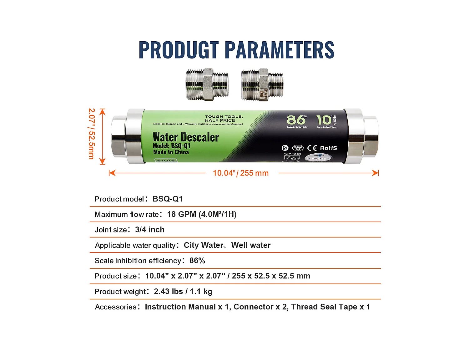 Adoucisseur D'Eau SucceBuy sans Sel Système de Détartrage Physique en Alliage SAAS