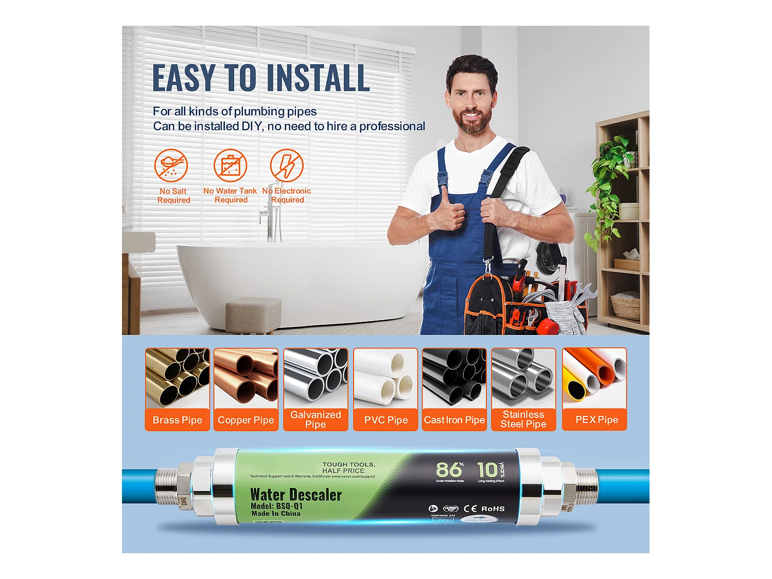 Adoucisseur D'Eau SucceBuy sans Sel Système de Détartrage Physique en Alliage SAAS