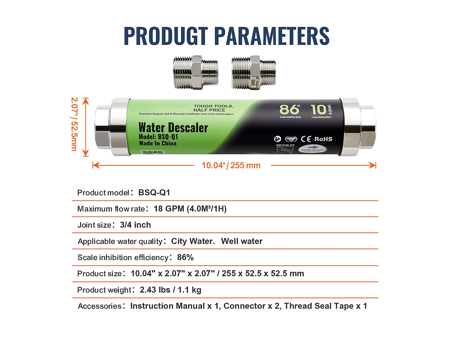 Adoucisseur D'Eau SucceBuy sans Sel Système de Détartrage Physique en Alliage SAAS