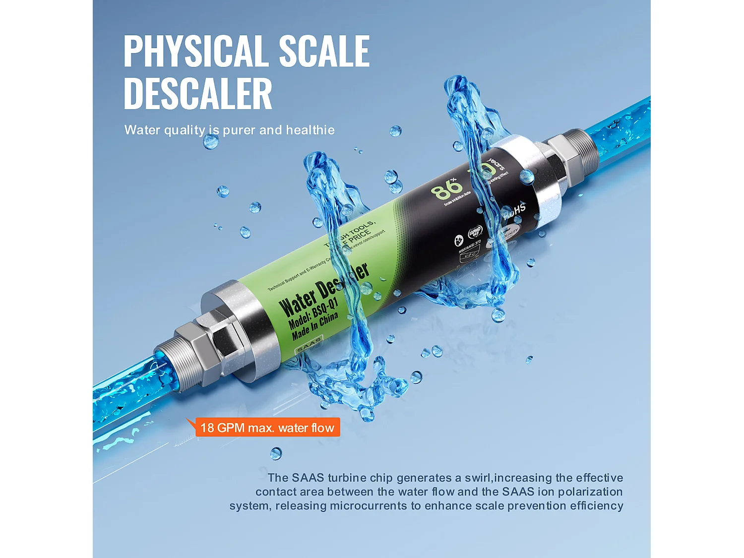 Adoucisseur D'Eau SucceBuy sans Sel Système de Détartrage Physique en Alliage SAAS