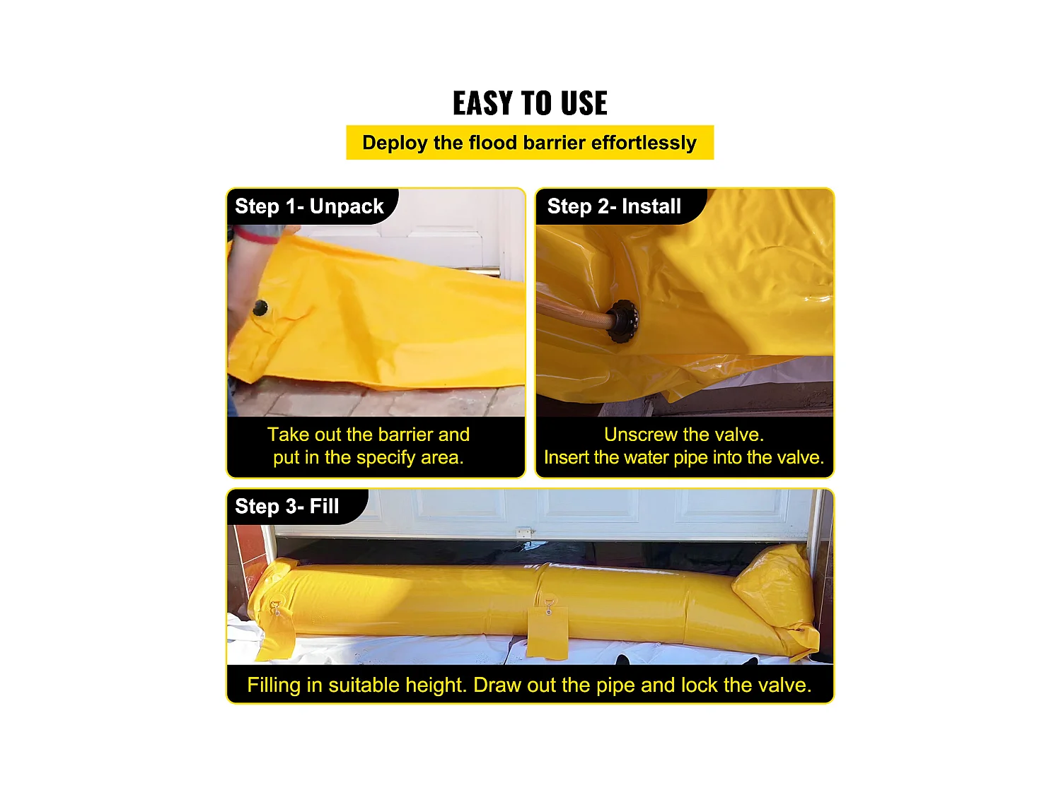 Barrière Anti-Inondation SucceBuy, 3,7 m de Long x 30,5 cm de Haut pour la Déviation de l'Eau, PVC Industriel