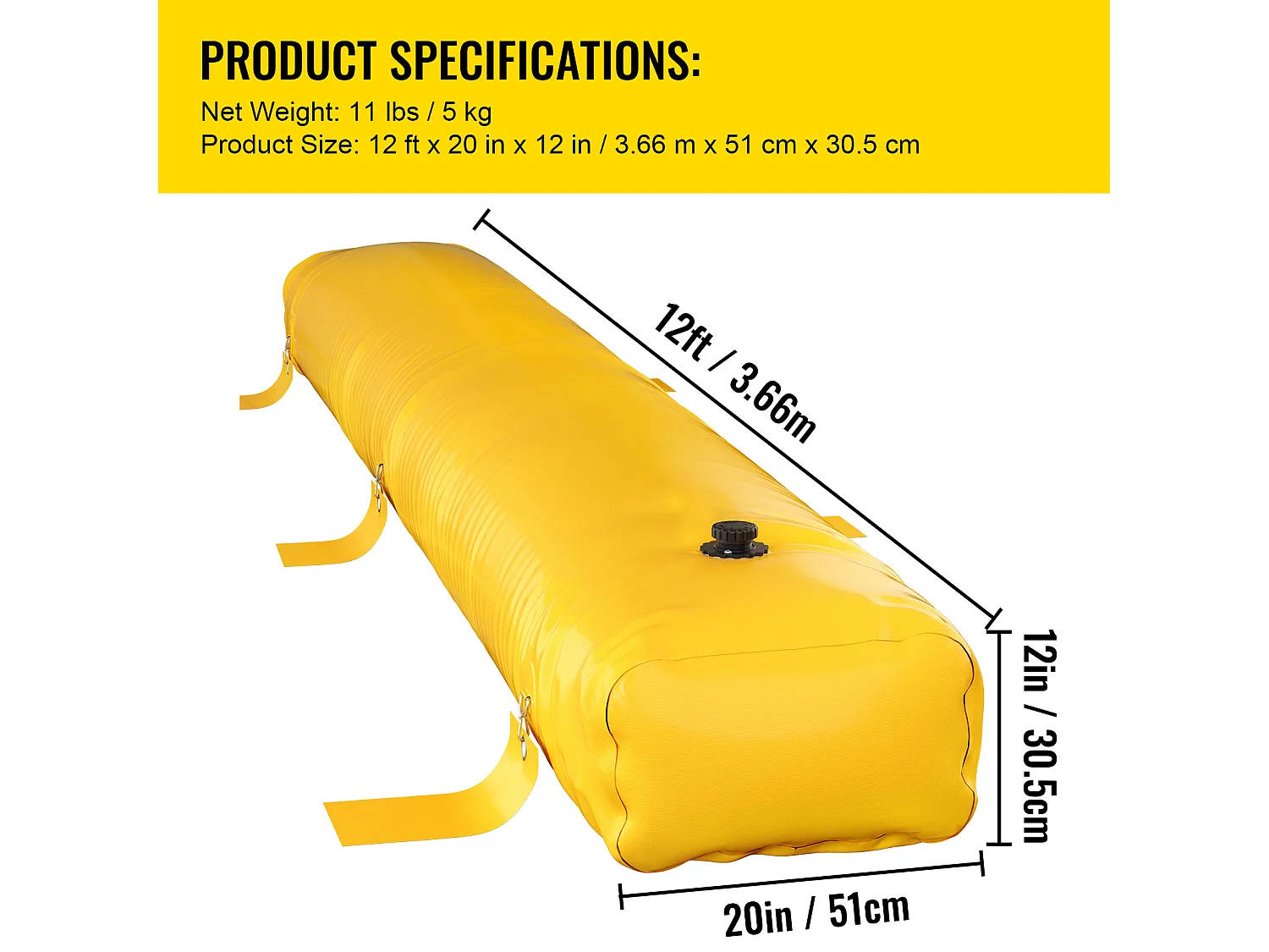 Barrière Anti-Inondation SucceBuy, 3,7 m de Long x 30,5 cm de Haut pour la Déviation de l'Eau, PVC Industriel