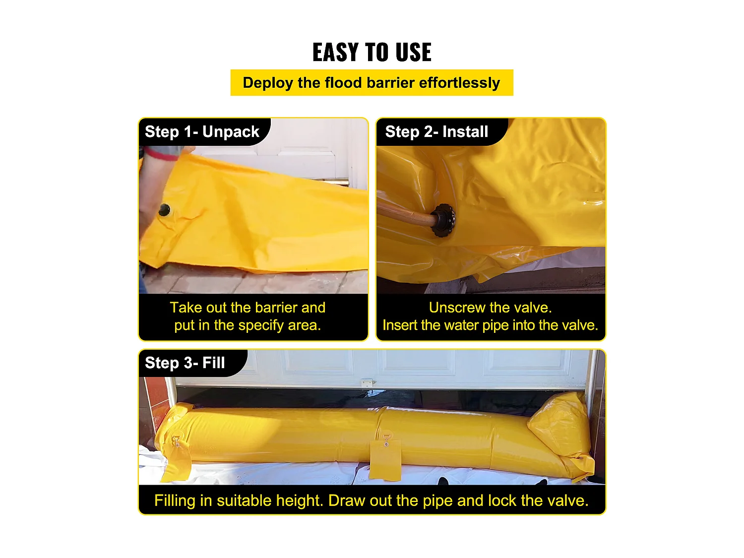 Barrière Anti-Inondation SucceBuy, 3,7 m de Long x 30,5 cm de Haut pour la Déviation de l'Eau, PVC Industriel