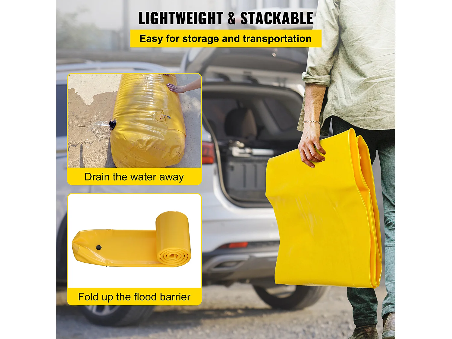 Barrière Anti-Inondation SucceBuy, 3,7 m de Long x 30,5 cm de Haut pour la Déviation de l'Eau, PVC Industriel