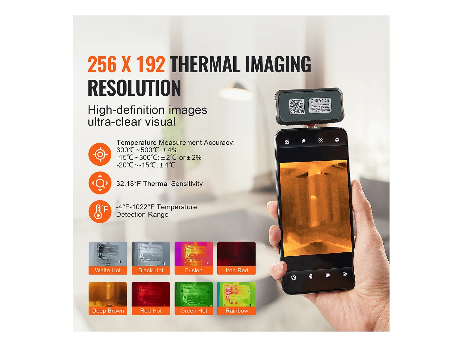 Caméra Thermique SucceBuy pour Android, Résolution IR 256x192, Taux de Rafraîchissement 25 Hz