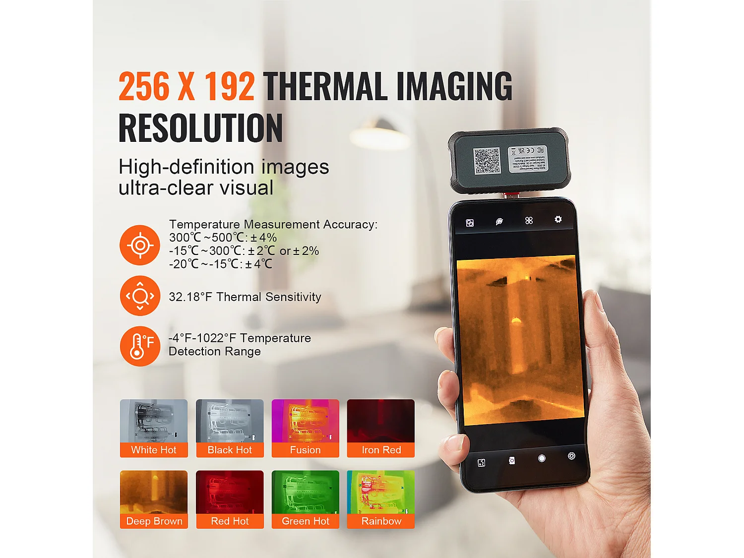 Caméra Thermique SucceBuy pour Android, Résolution IR 256x192, Taux de Rafraîchissement 25 Hz