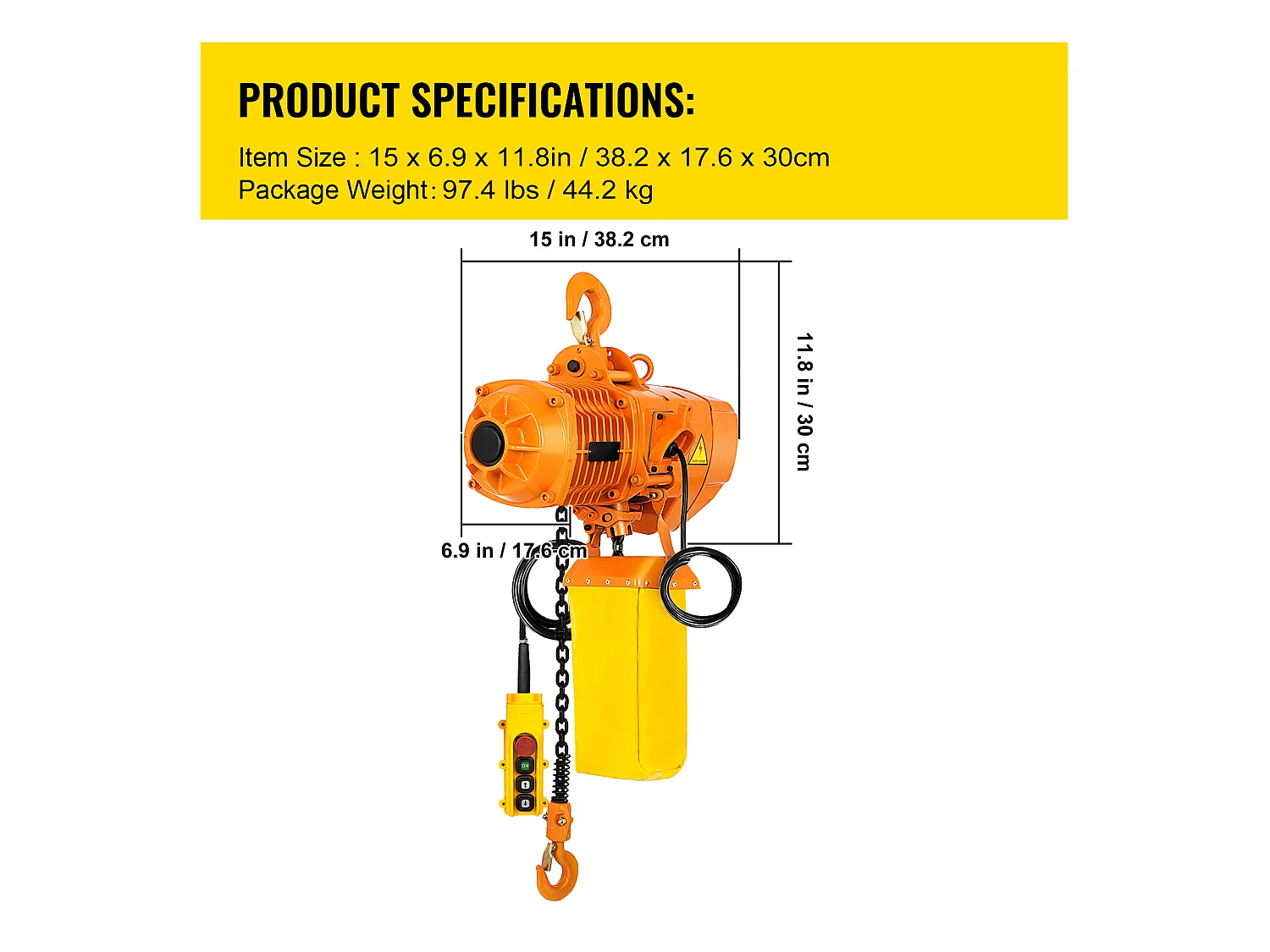 Treuil Électrique, SucceBuy Palan Électrique à Chaîne Monophasé, Capacité de Charge de 998 KG, Capacité de Levage de 33 CM
