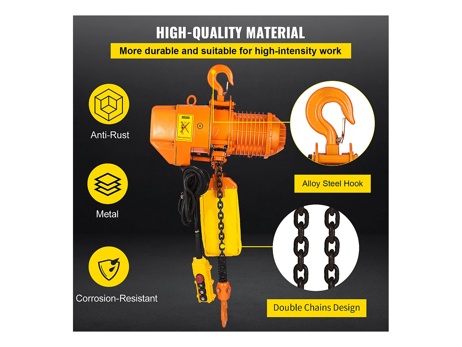 Treuil Électrique, SucceBuy Palan Électrique à Chaîne Monophasé, Capacité de Charge de 998 KG, Capacité de Levage de 33 CM