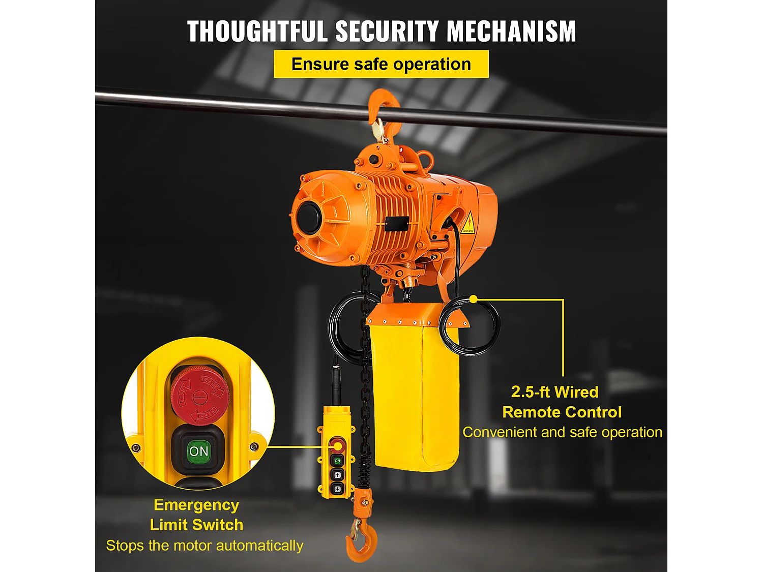 Treuil Électrique, SucceBuy Palan Électrique à Chaîne Monophasé, Capacité de Charge de 998 KG, Capacité de Levage de 33 CM