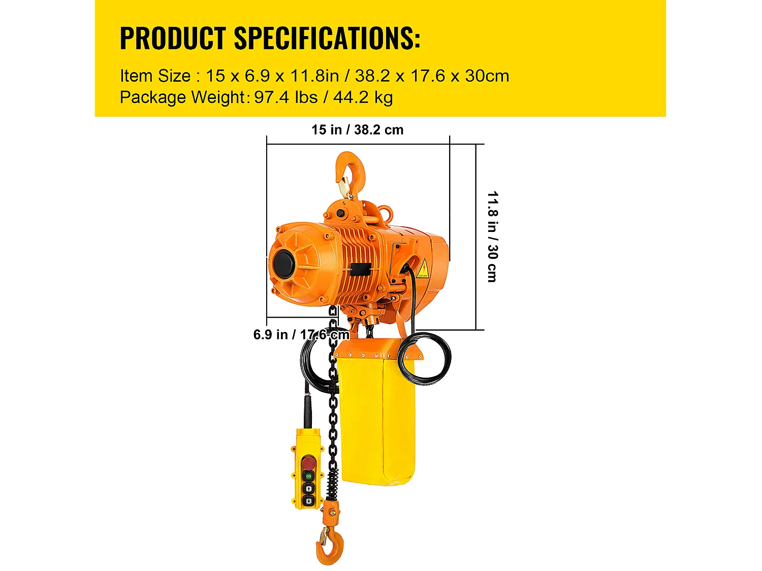 Treuil Électrique, SucceBuy Palan Électrique à Chaîne Monophasé, Capacité de Charge de 998 KG, Capacité de Levage de 33 CM