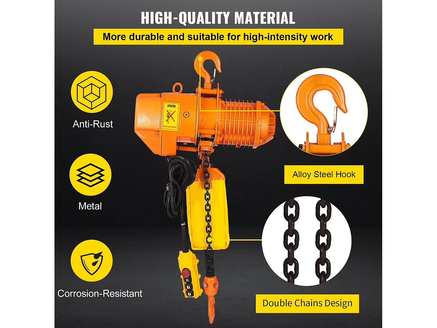 Treuil Électrique, SucceBuy Palan Électrique à Chaîne Monophasé, Capacité de Charge de 998 KG, Capacité de Levage de 33 CM