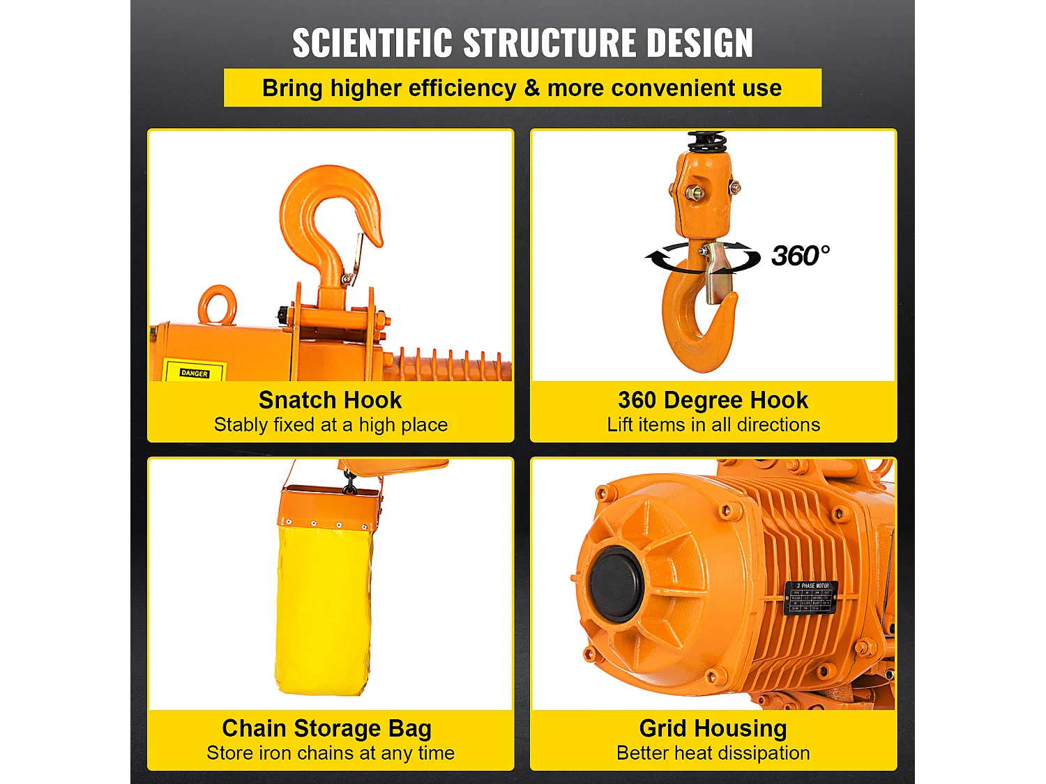 Treuil Électrique, SucceBuy Palan Électrique à Chaîne Monophasé, Capacité de Charge de 998 KG, Capacité de Levage de 33 CM