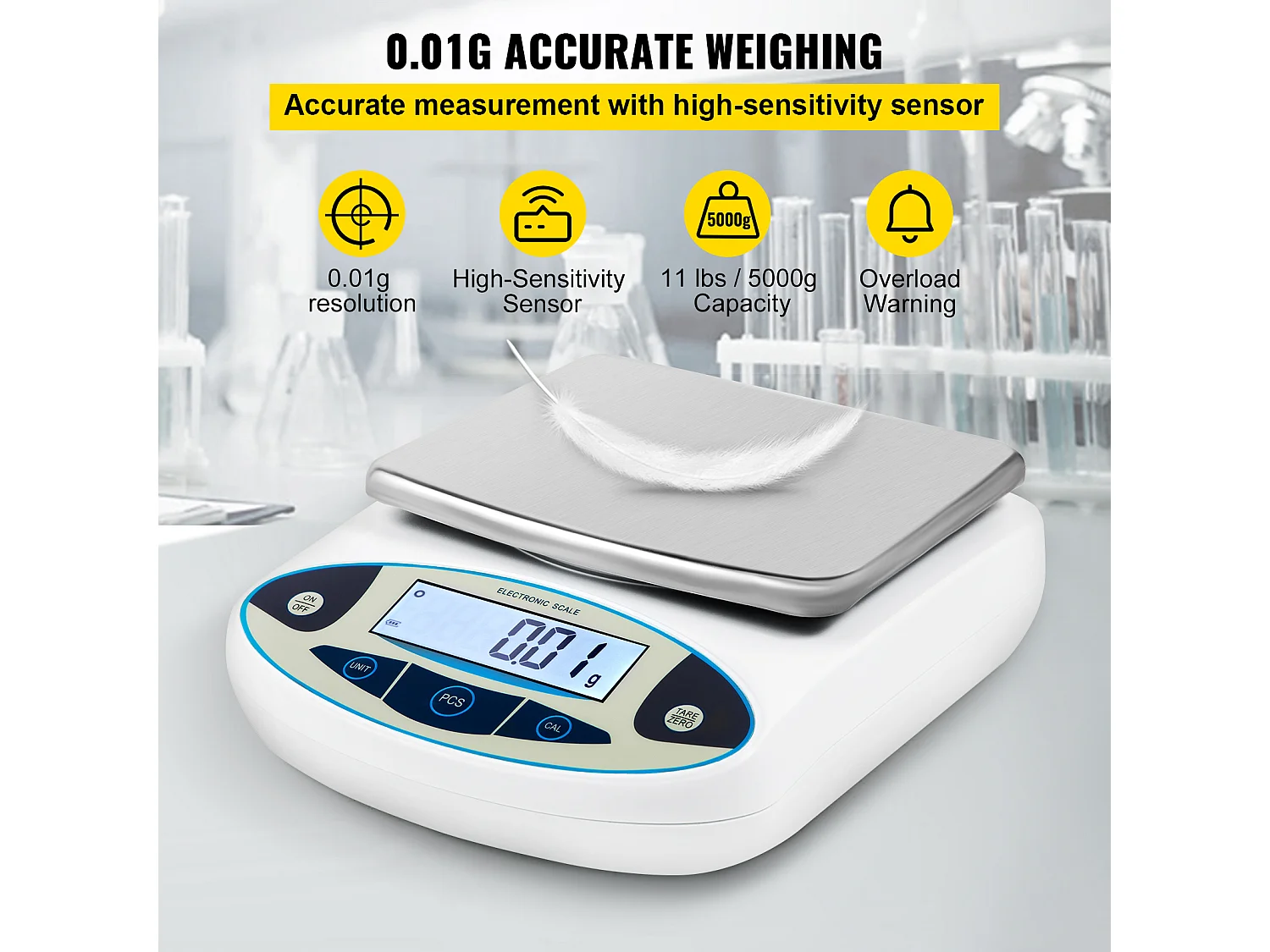 Balance Analytique de Laboratoire SucceBuy, Balance de Précision Numérique 5000 g x 0,01 g, Pesage Bijoux Échantillons