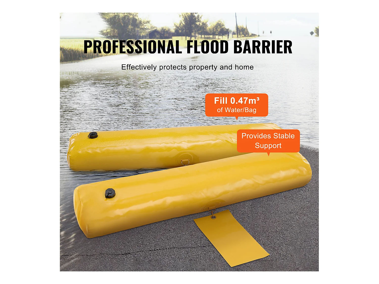 Barrière Anti-Inondation SucceBuy, 4 Pièces, 122 x 25 x 17 cm, Portable et Facile à Utiliser pour Maison, Entrée, Allée, Jaune