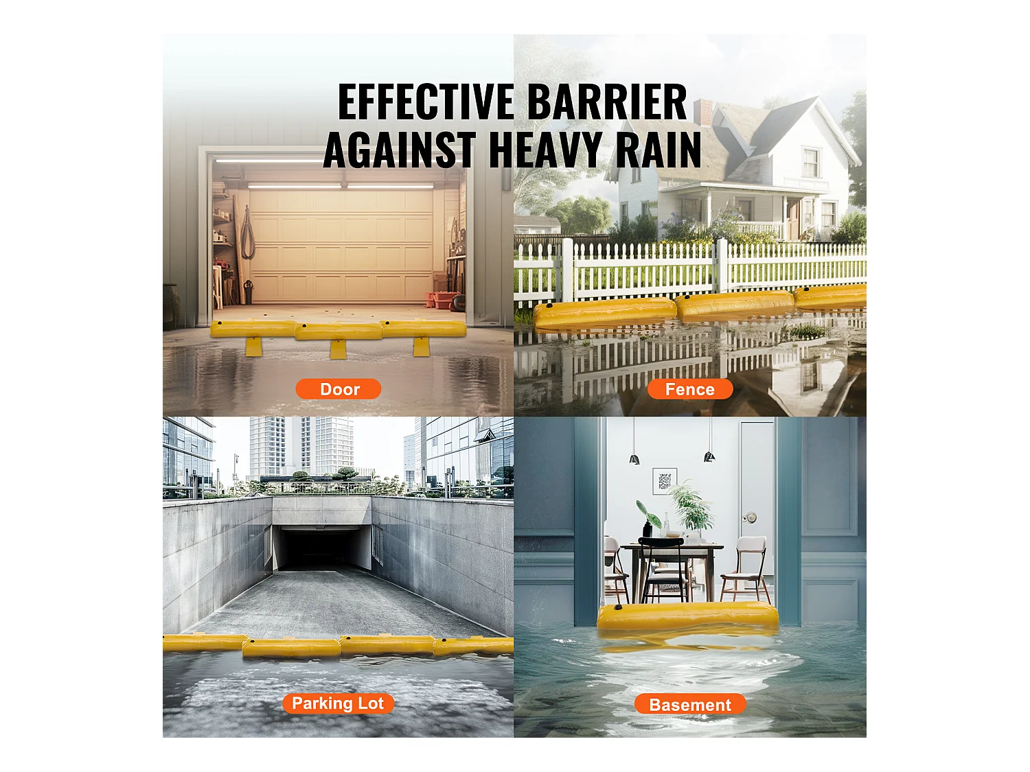 Barrière Anti-Inondation SucceBuy, 4 Pièces, 122 x 25 x 17 cm, Portable et Facile à Utiliser pour Maison, Entrée, Allée, Jaune
