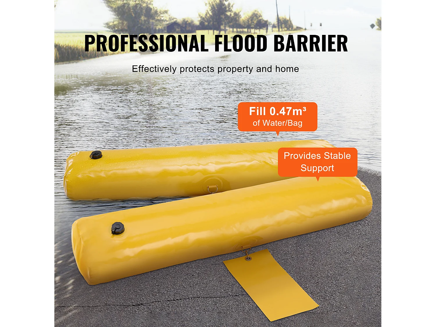 Barrière Anti-Inondation SucceBuy, 4 Pièces, 122 x 25 x 17 cm, Portable et Facile à Utiliser pour Maison, Entrée, Allée, Jaune