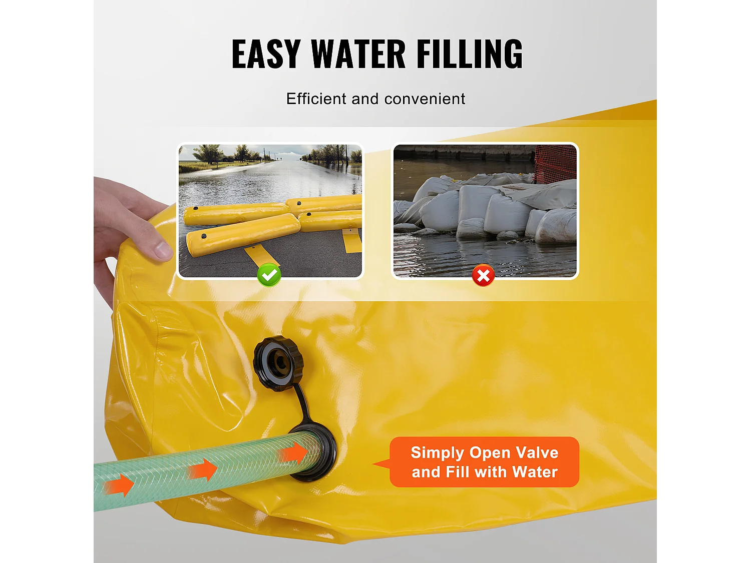 Barrière Anti-Inondation SucceBuy, 4 Pièces, 122 x 25 x 17 cm, Portable et Facile à Utiliser pour Maison, Entrée, Allée, Jaune