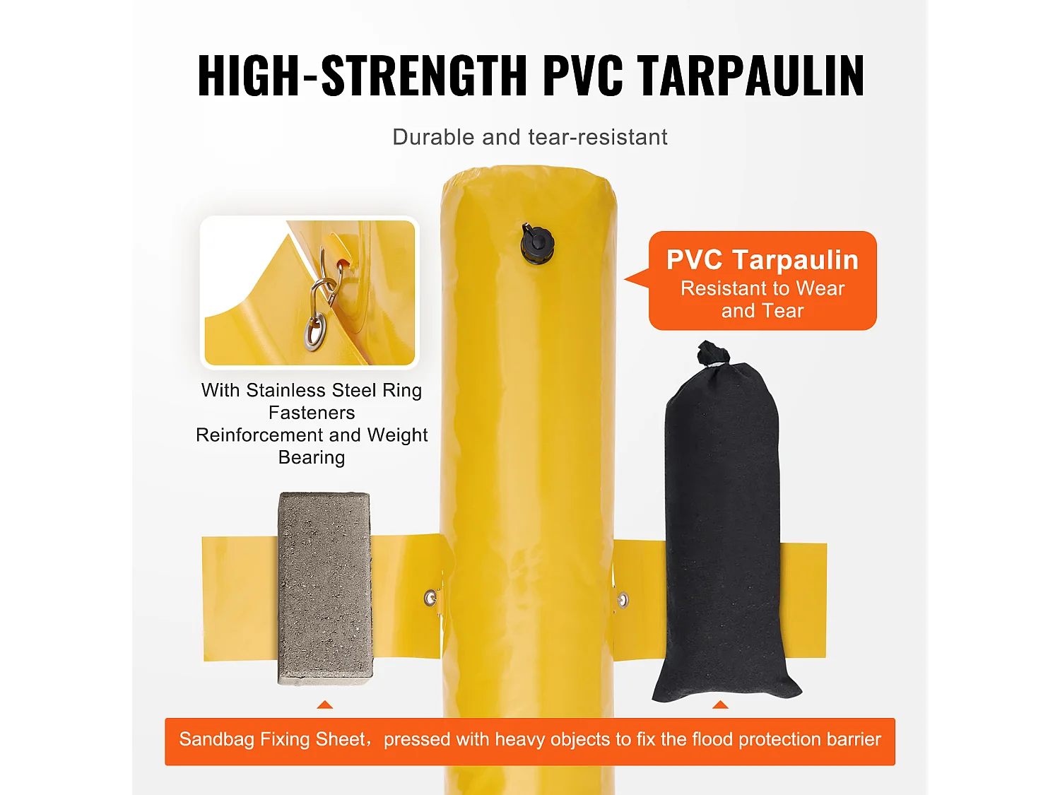 Barrière Anti-Inondation SucceBuy, 4 Pièces, 122 x 25 x 17 cm, Portable et Facile à Utiliser pour Maison, Entrée, Allée, Jaune