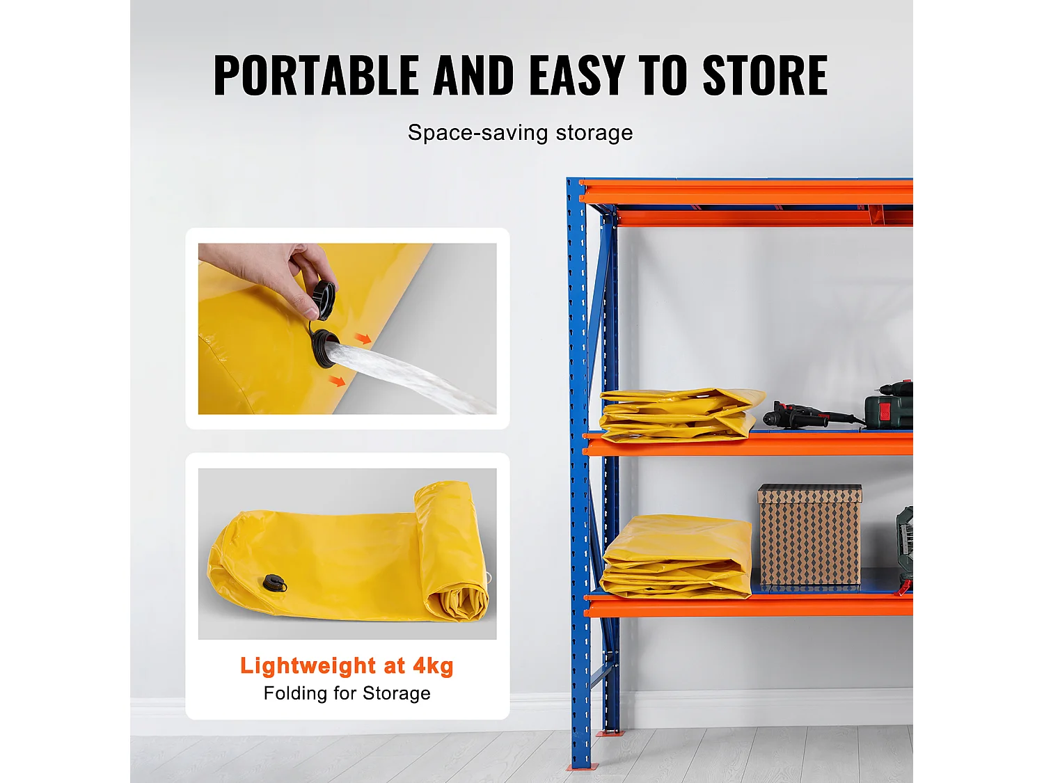 Barrière Anti-Inondation SucceBuy, 4 Pièces, 122 x 25 x 17 cm, Portable et Facile à Utiliser pour Maison, Entrée, Allée, Jaune