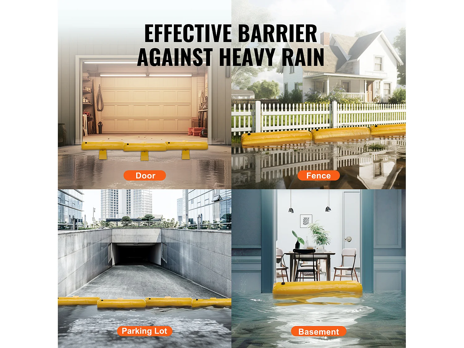 Barrière Anti-Inondation SucceBuy, 4 Pièces, 122 x 25 x 17 cm, Portable et Facile à Utiliser pour Maison, Entrée, Allée, Jaune