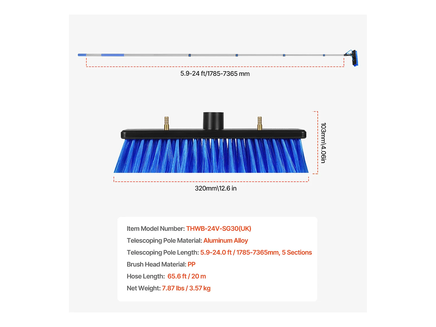 Kit Perche Télescopique SucceBuy Nettoyage de Panneaux Solaires Extensible à 7,3 M