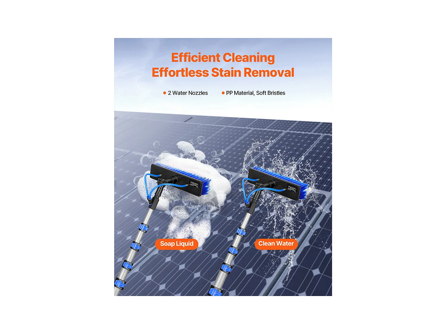 Kit Perche Télescopique SucceBuy Nettoyage de Panneaux Solaires Extensible à 7,3 M