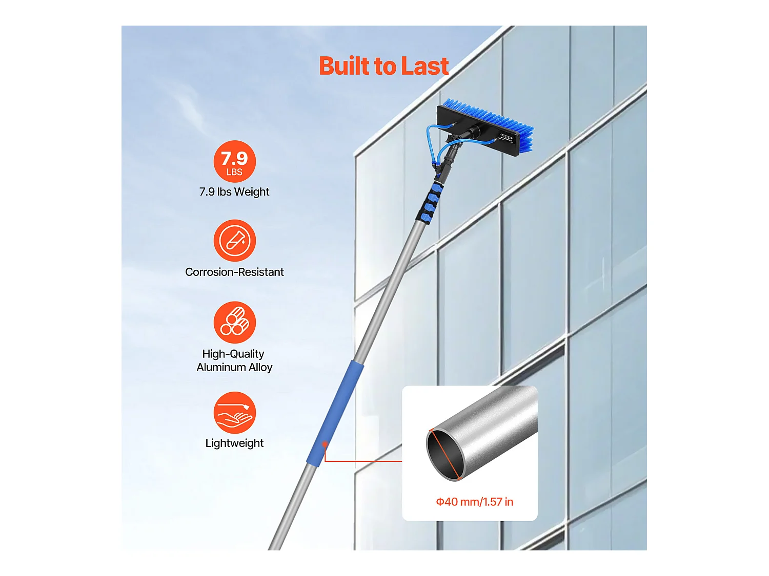 Kit Perche Télescopique SucceBuy Nettoyage de Panneaux Solaires Extensible à 7,3 M