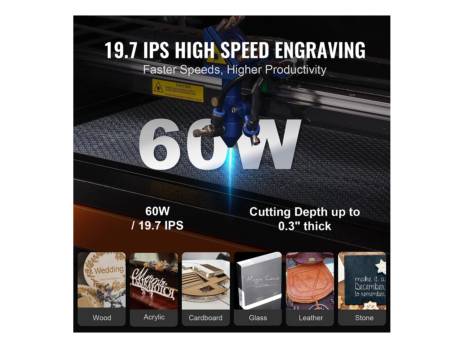 Graveur Laser, SucceBuy Graveur laser CO2 60 W 40 x 60 cm Machine de Gravure et D'impression