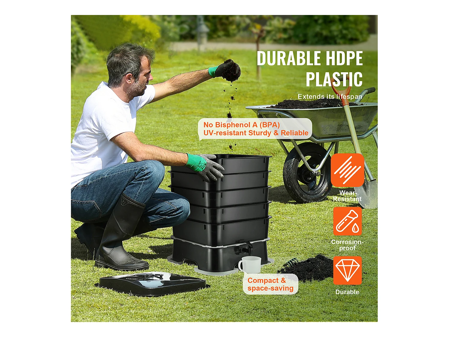 Lombricomposteur SucceBuy à 5 Plateaux Composteur de Jardin 50 L Bac à Compost à Vers Extérieur Intérieur