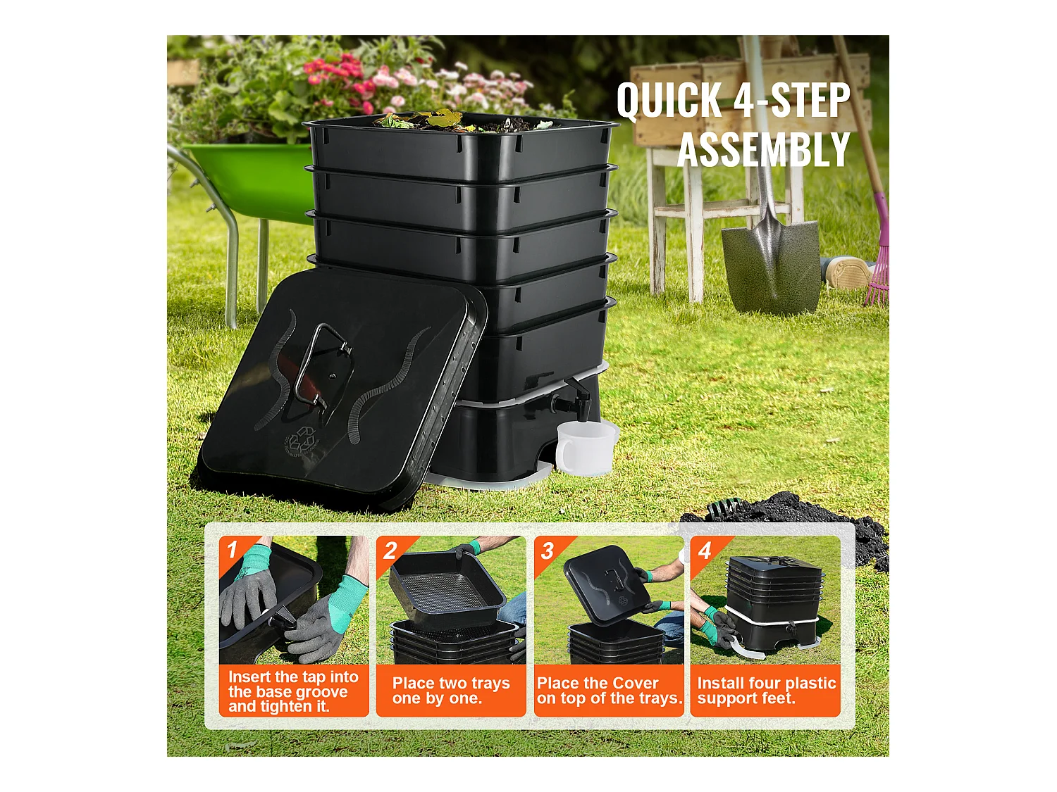 Lombricomposteur SucceBuy à 5 Plateaux Composteur de Jardin 50 L Bac à Compost à Vers Extérieur Intérieur