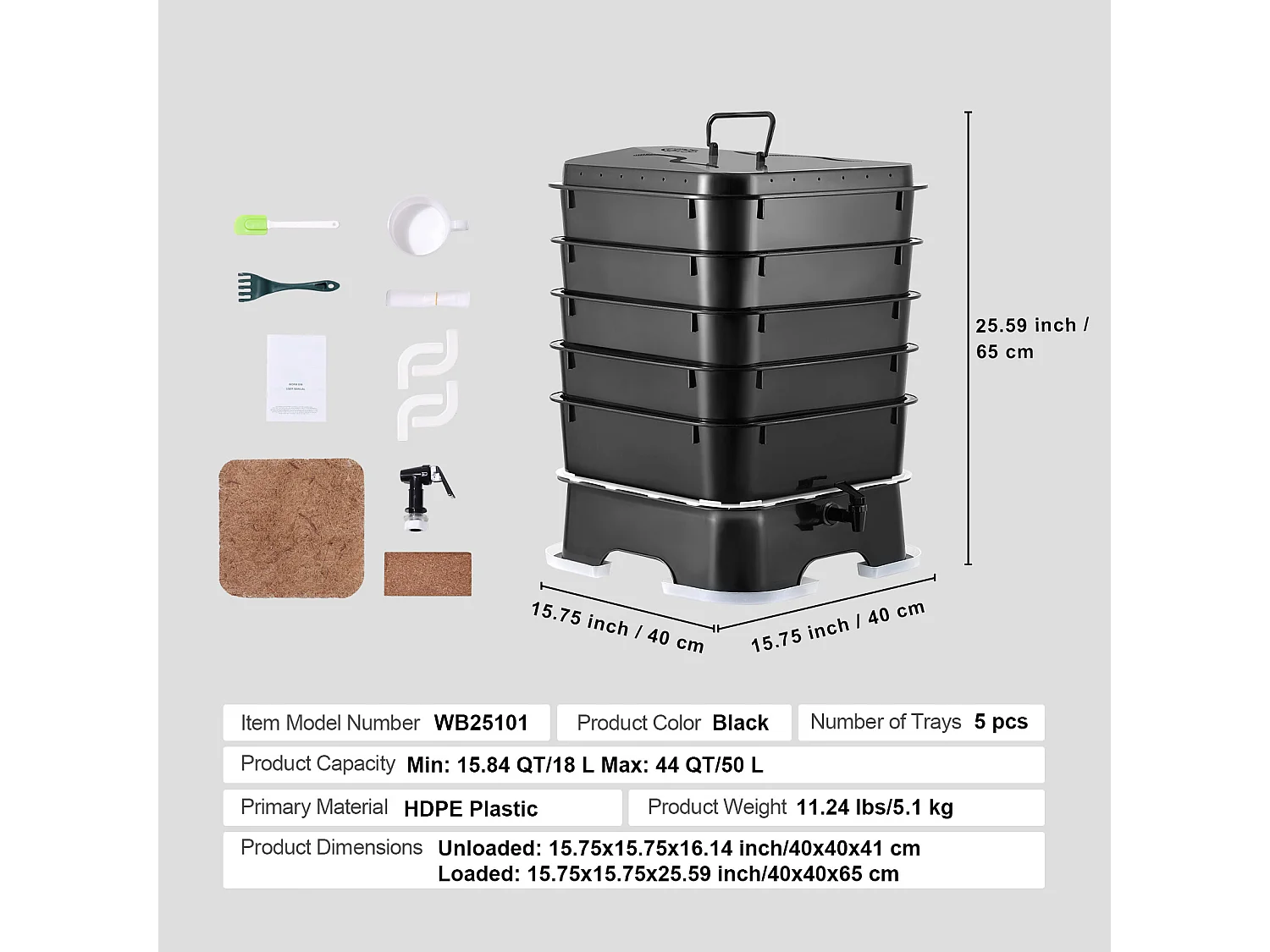 Wormencompostbak SucceBuy 5-Laden 50L Tuincompostbak Binnen en Buiten