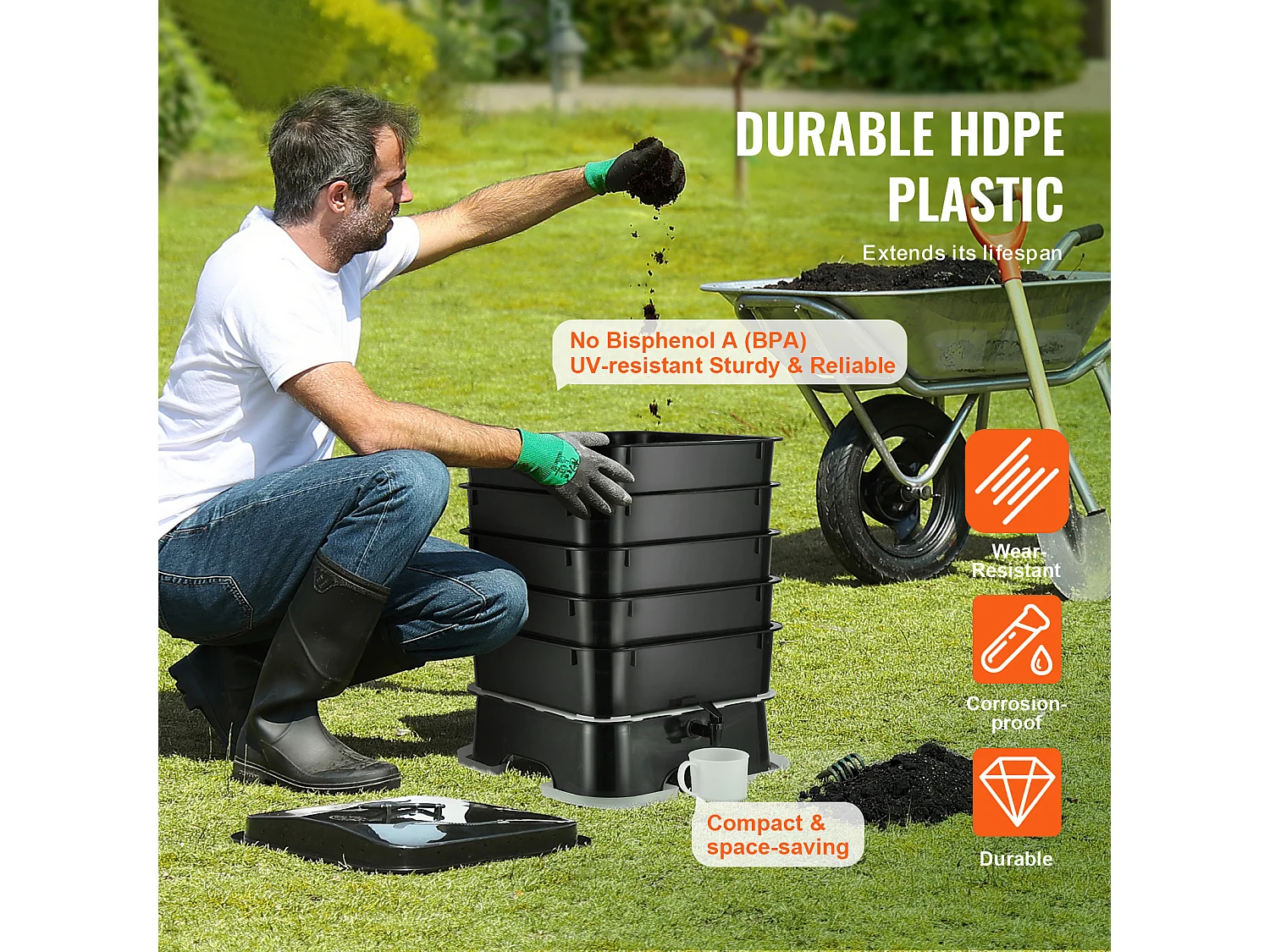 Wormencompostbak SucceBuy 5-Laden 50L Tuincompostbak Binnen en Buiten