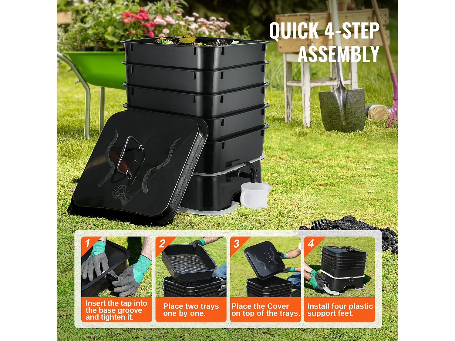 Wormencompostbak SucceBuy 5-Laden 50L Tuincompostbak Binnen en Buiten