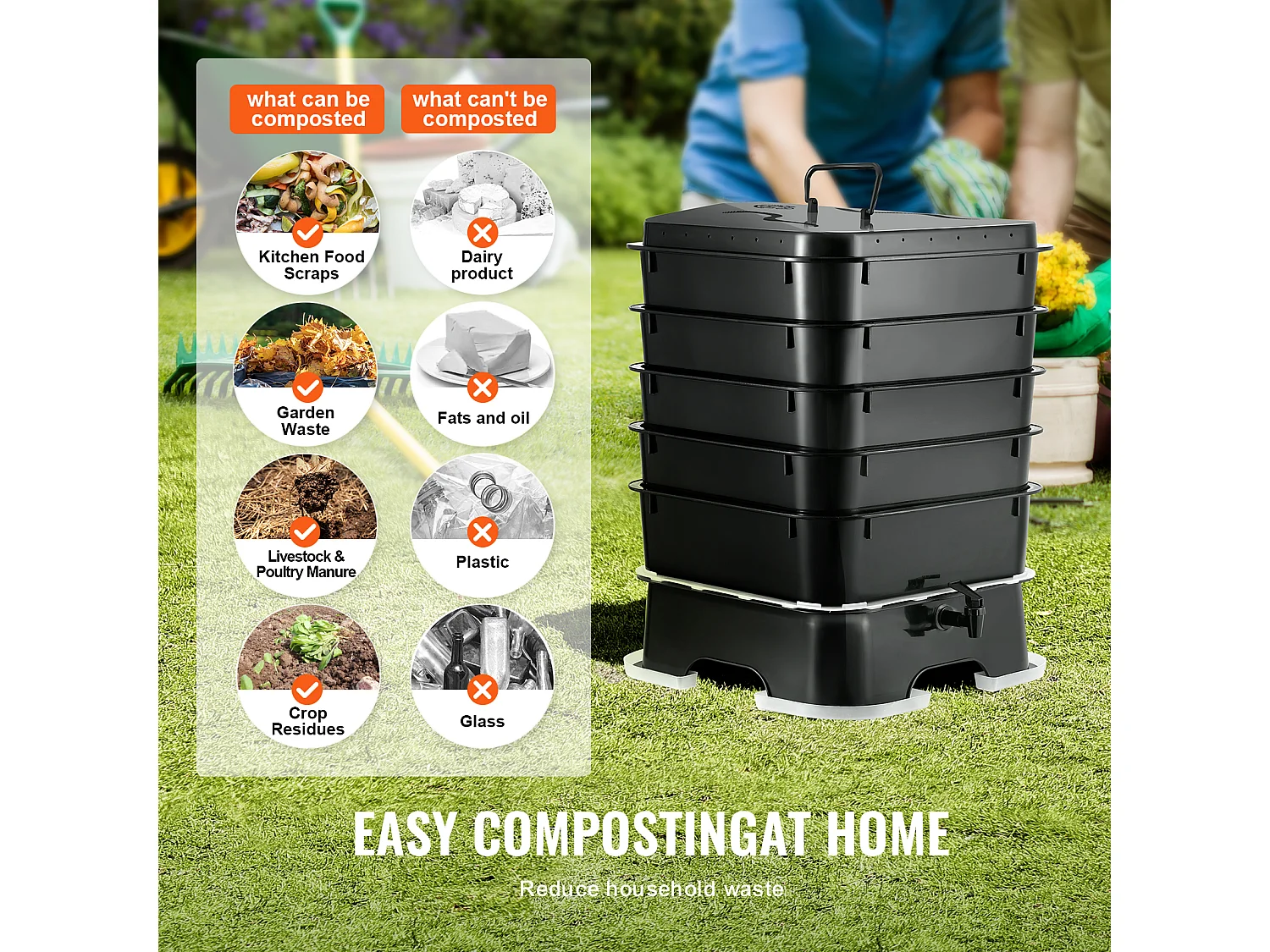 Wormencompostbak SucceBuy 5-Laden 50L Tuincompostbak Binnen en Buiten