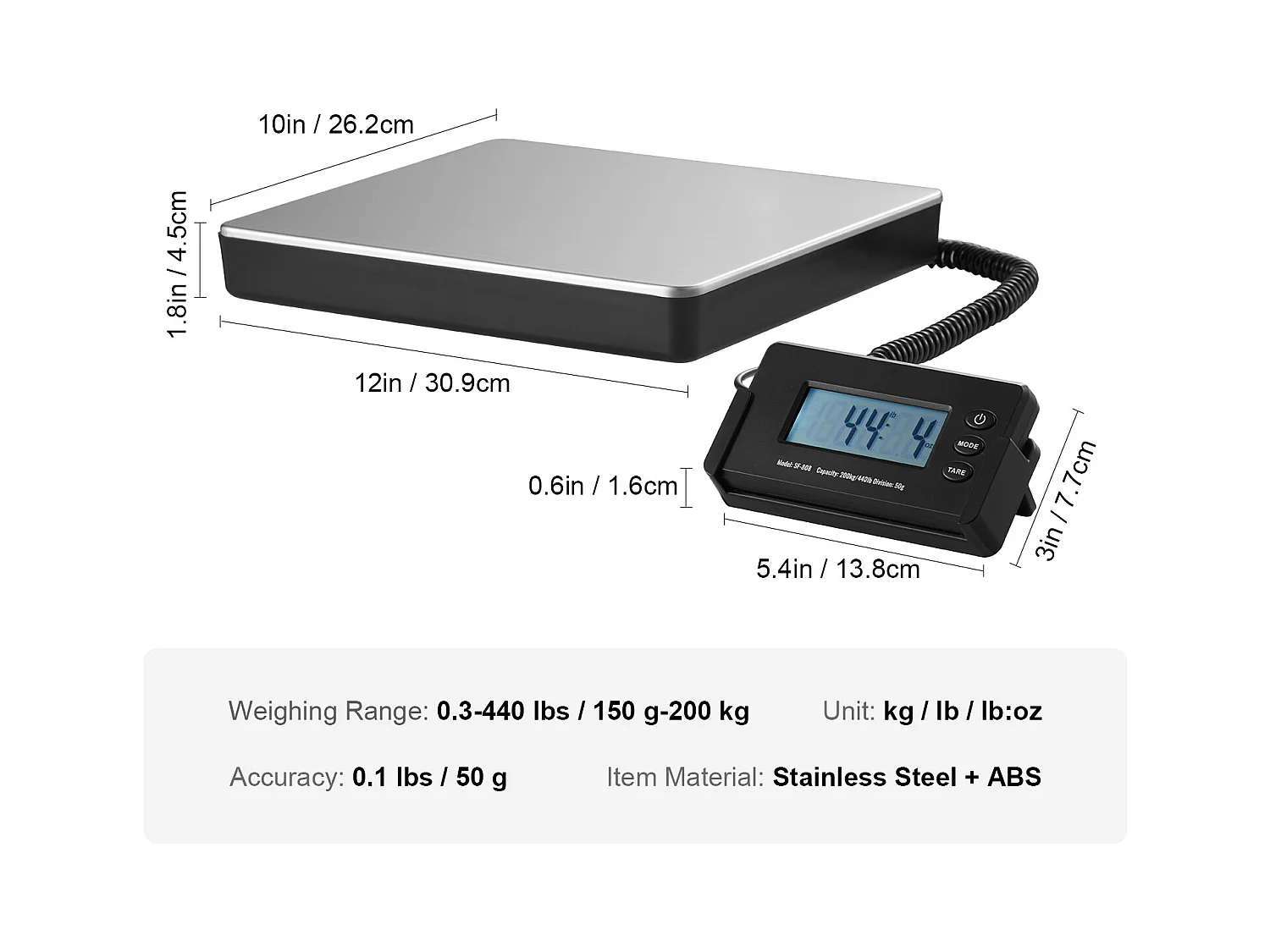 Balance d'Expédition Numérique SucceBuy 200 kg x 50 g, pour Bagages Maison Bureau de Poste Alimentation CA/CC