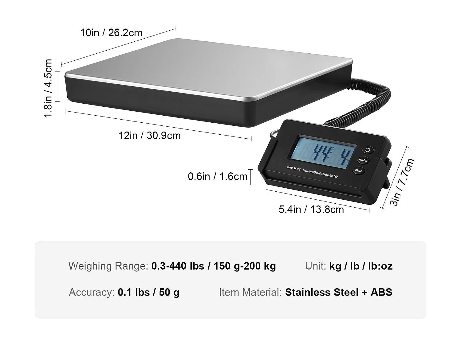 Balance d'Expédition Numérique SucceBuy 200 kg x 50 g, pour Bagages Maison Bureau de Poste Alimentation CA/CC
