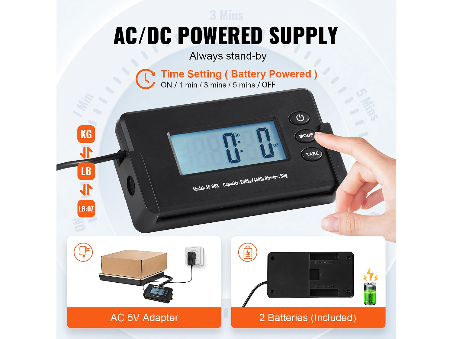 Balance d'Expédition Numérique SucceBuy 200 kg x 50 g, pour Bagages Maison Bureau de Poste Alimentation CA/CC