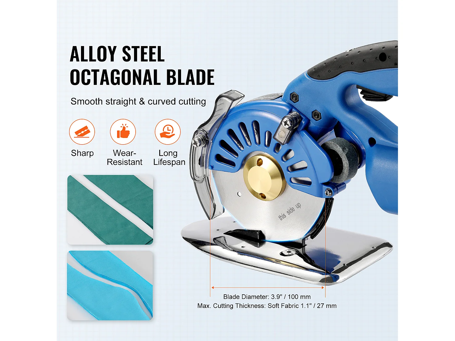 Draadloze Elektrische Naaischaar SucceBuy 150W Elektrische Roterende Stofsnijder Snijdikte 27MM Mes 100MM 5 Instelbare Snelheden