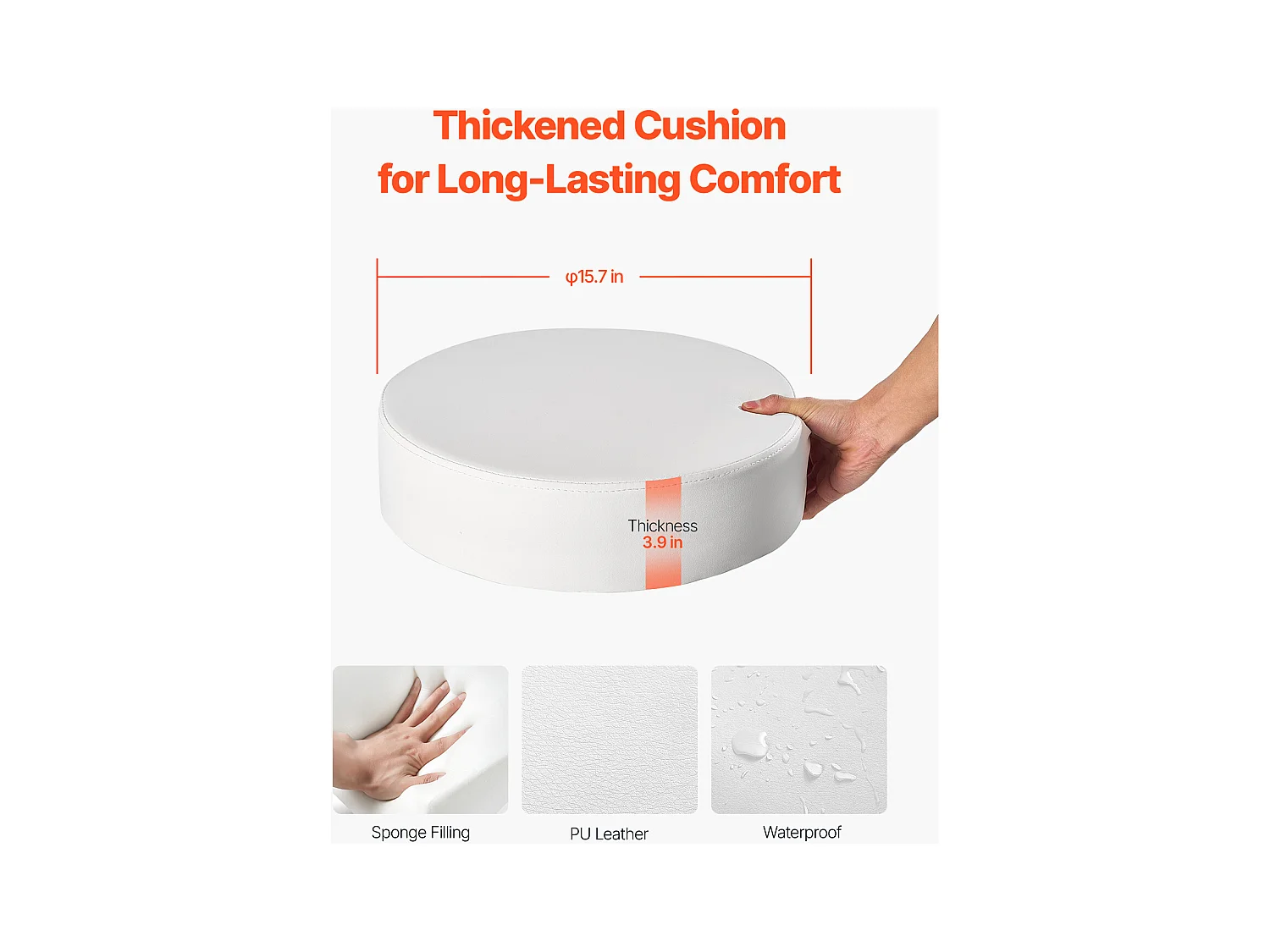 Tabouret de Bureau SucceBuy Tabouret à Roulettes Rond Blanc, Hauteur Réglable, Pivotant, Capacité de 204KG