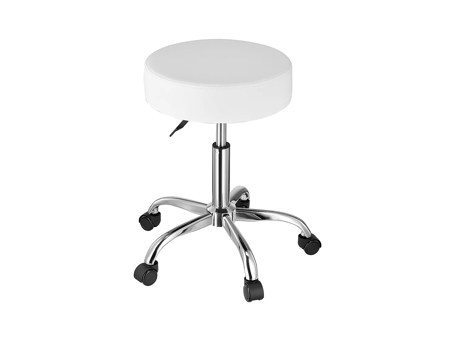Tabouret de Bureau SucceBuy Tabouret à Roulettes Rond Blanc, Hauteur Réglable, Pivotant, Capacité de 204KG