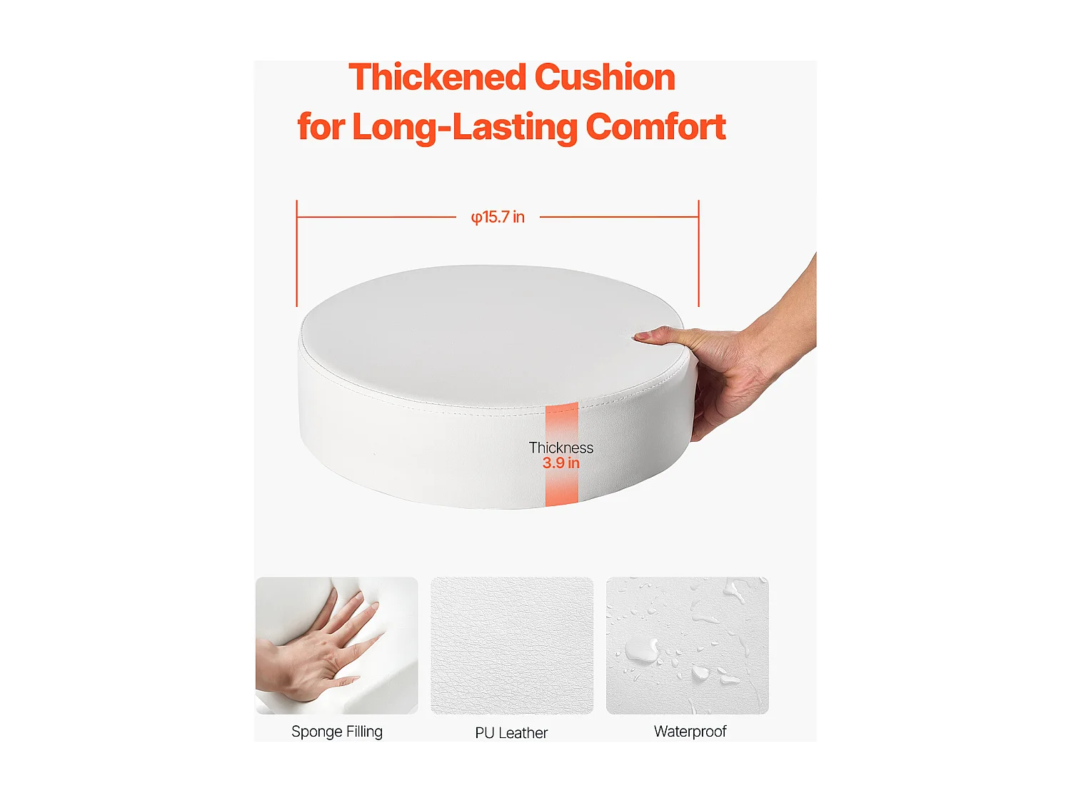 Tabouret de Bureau SucceBuy Tabouret à Roulettes Rond Blanc, Hauteur Réglable, Pivotant, Capacité de 204KG