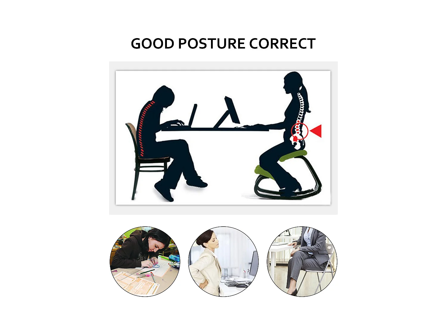 Tabouret Ergonomique - Siège Assis à Genoux, SucceBuy Tabouret en Bois Ergonomique à Genoux, à Bascule et Correcteur de Posture pour le Bureau et la Maison